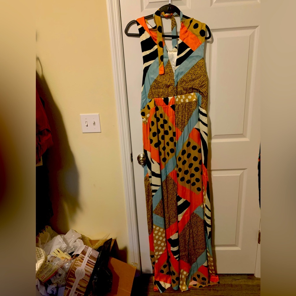 NWT Forever 21 Long Brown Multicolor Pattern Plus Size Jumpsuit Jumper 3X